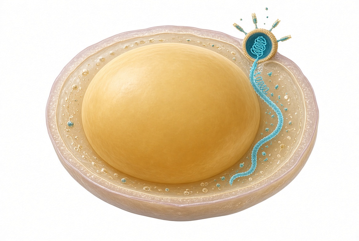 Illustration of a delivery particle at the membrane of an adipocyte
